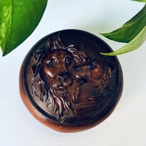 Faux Wood Lion Jewelry Bowl